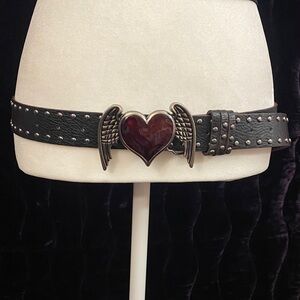 Black studded belt with heart and wings buckle #272